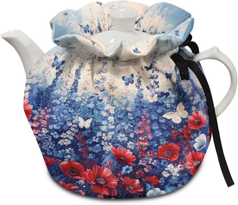 Fonplted Flower Butterfly Teapot Dust Cover Tea Cozy for Teapot Insulted Kettle Cover Kitchen Home Decorative Teapot for Housewife, Friend, Tea Lover - Image 1